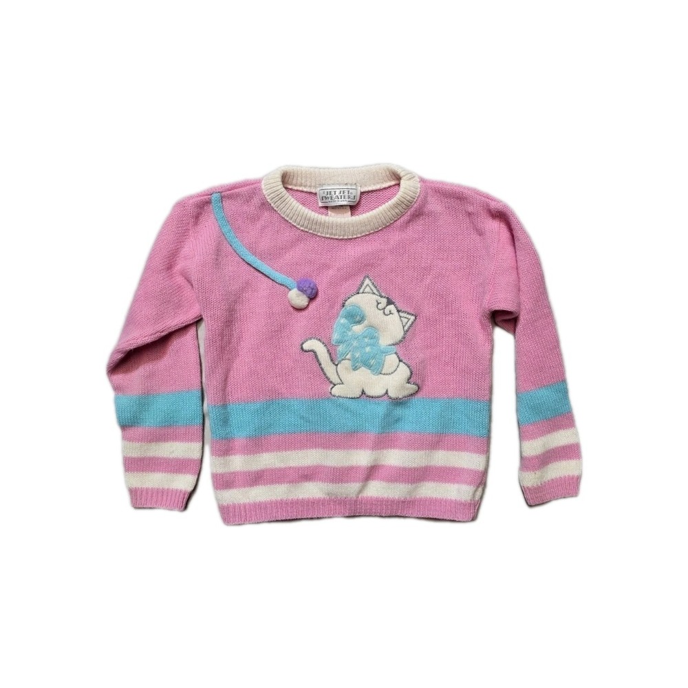 Vintage Happy cat pastel knit sweater Jet Set Size 6